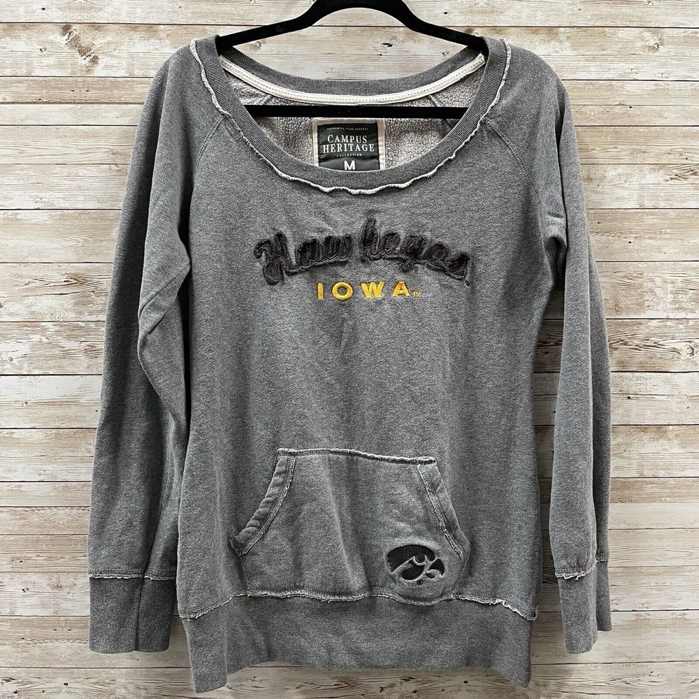 Campus Heritage Iowa Hawkeyes Womens Medium Sweatshirt Gray‎ Wide Neck College